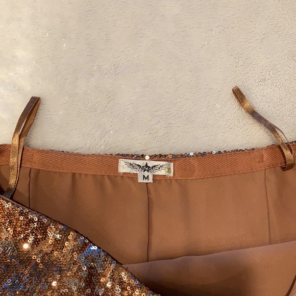 Bronzed Gold Sequin Fully Lined Holiday Cocktail Mini Skirt - Picture 7 of 11